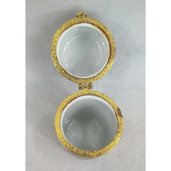 Lot of 3 Porcelain Trinket Boxes Pink Flowers Red Roses Purple Flowers Gold Trim - Picture 7 of 11